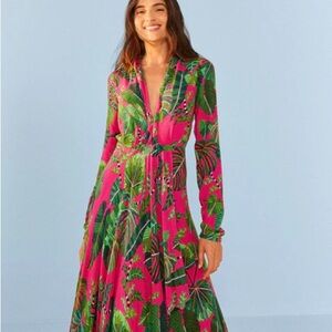 FARM Rio Pink Leaves Maxi Dress
